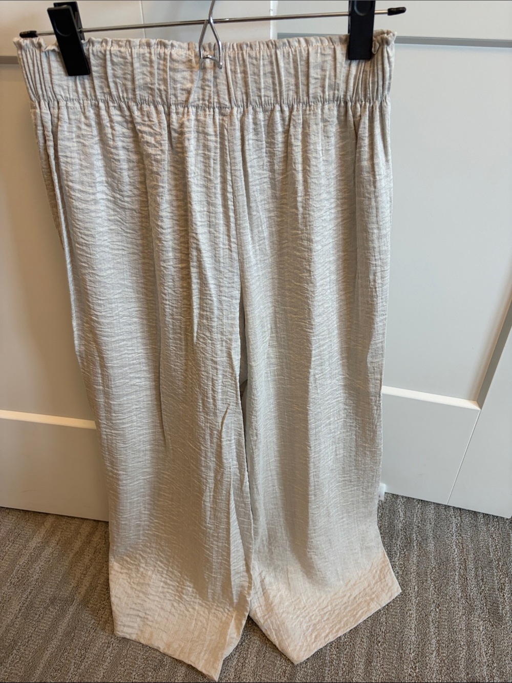 Light Beige Wide Leg Elastic Waist Pants